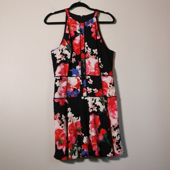 Guess dress Brook sleeveless floral black red fit and flare Midi - Picture 9 of 9